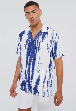 Short Sleeve Oversized Tie Dye Shirt Navy