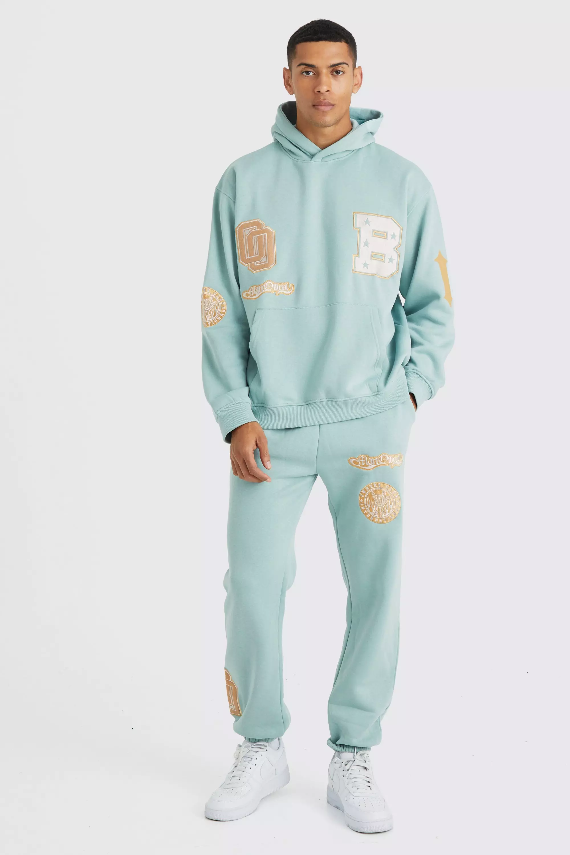 Oversized Bm Varsity Hooded Tracksuit Sage