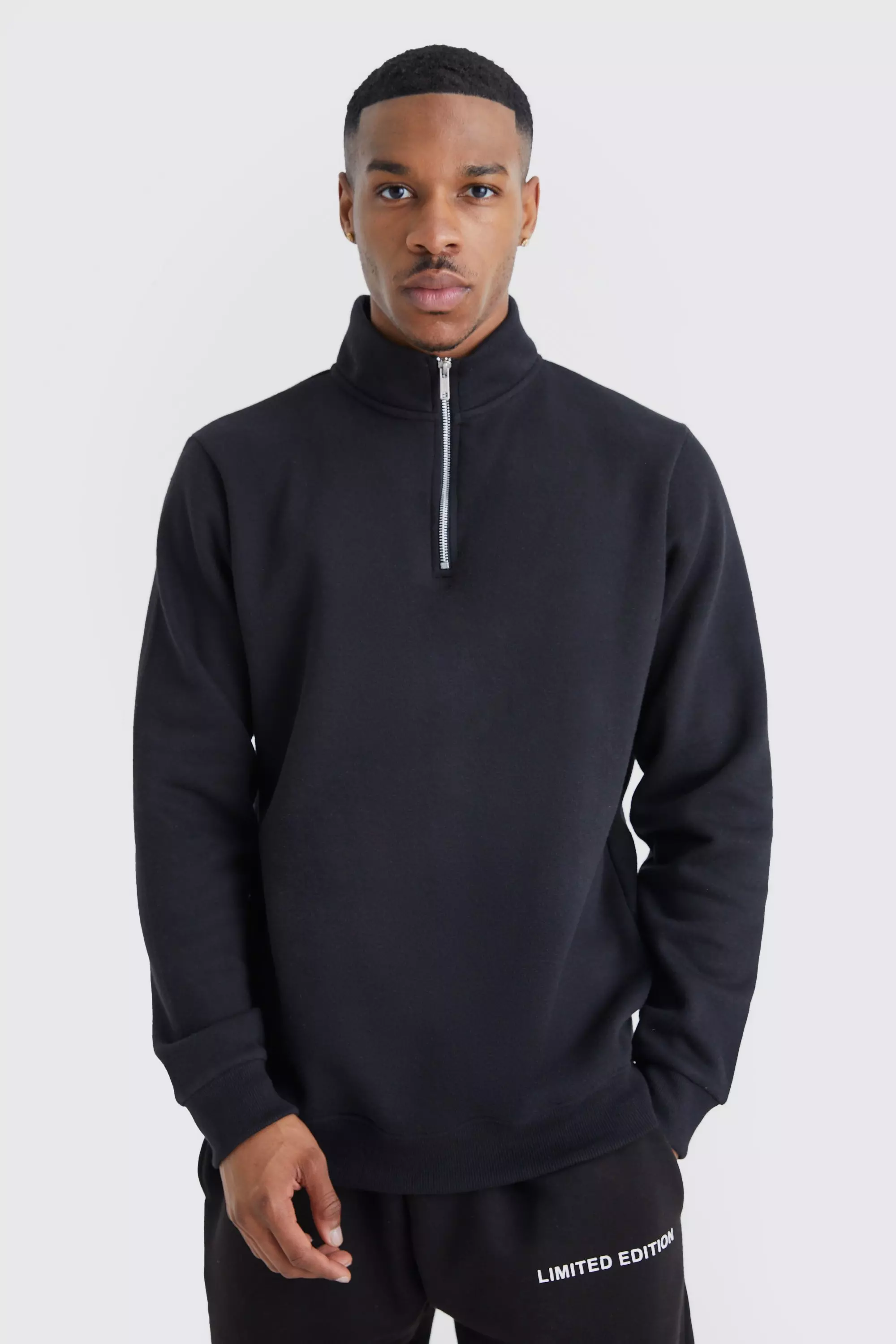 Basic Core 1/4 Zip Funnel Neck Sweat Black