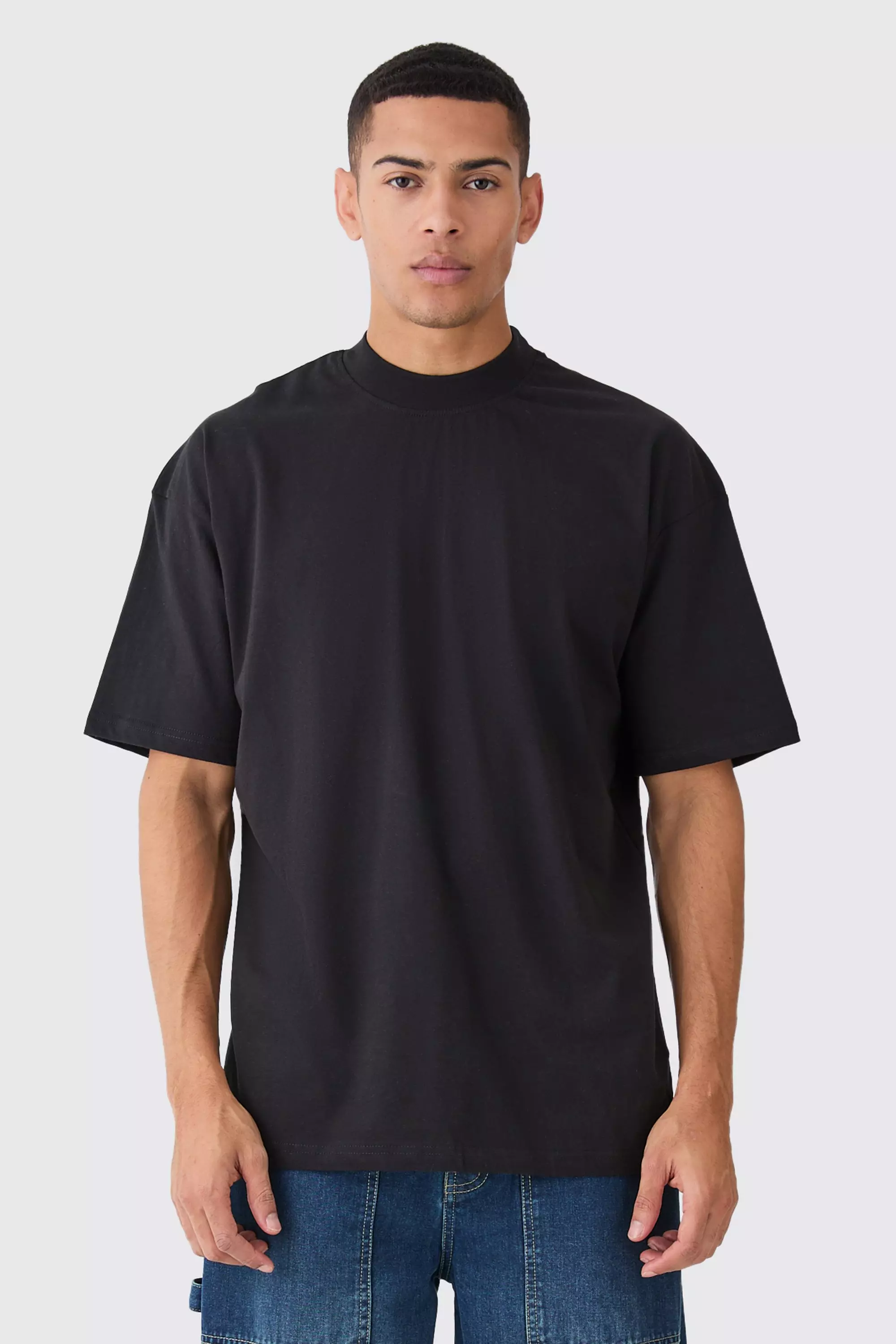 Basic Oversized Extended Neck T-shirt Black