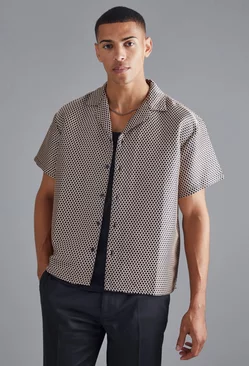 Short Sleeve Boxy Textured Perforated Shirt Ecru