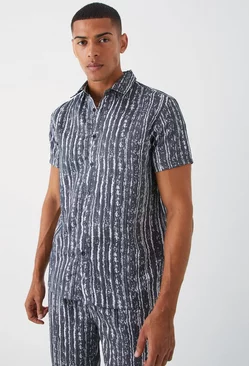 Black Short Sleeve Oversized Cracked Texture Shirt