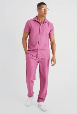 Short Sleeve Soft Twill Smart Shirt & Pants Lilac