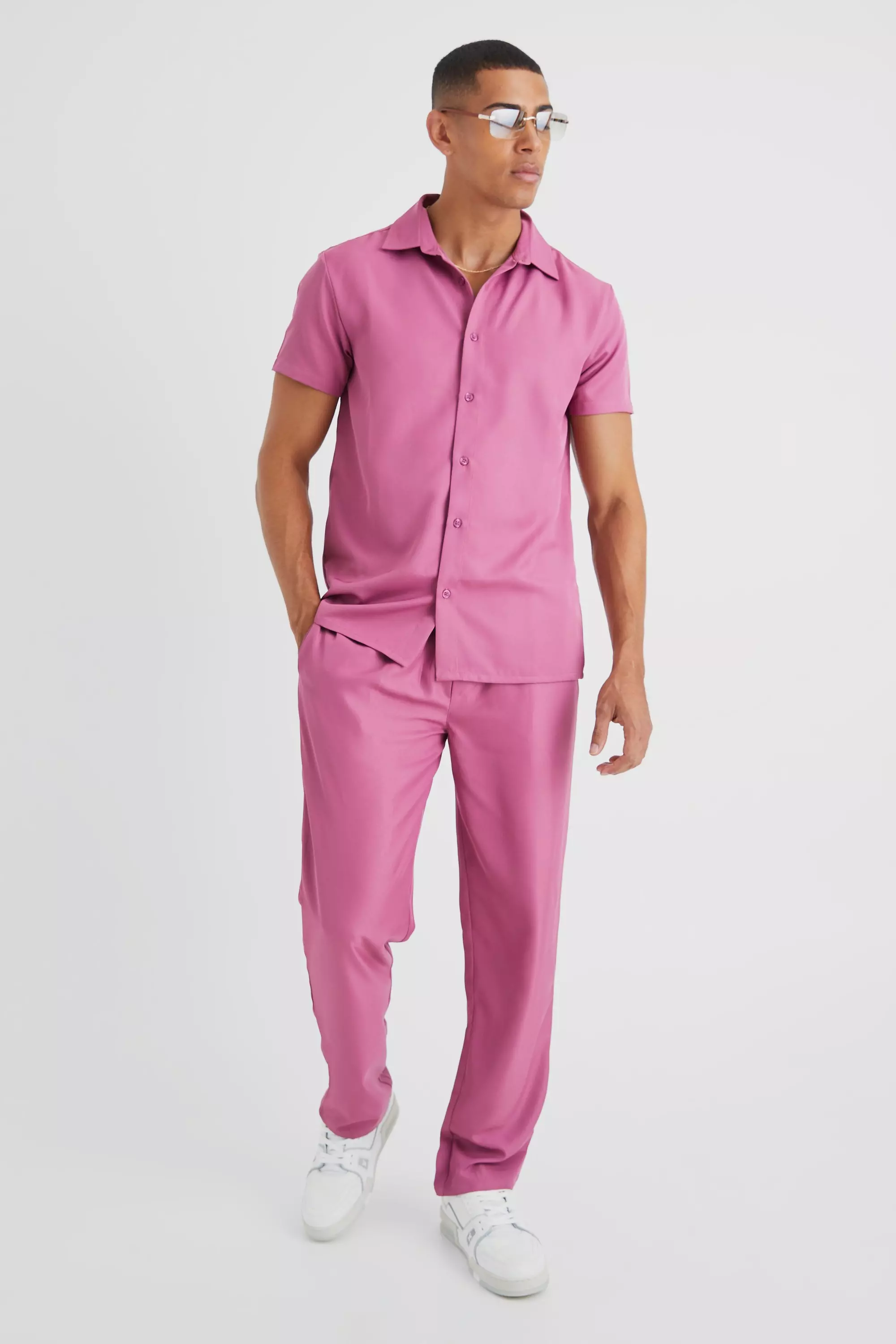 Lilac Purple Short Sleeve Soft Twill Smart Shirt & Pants
