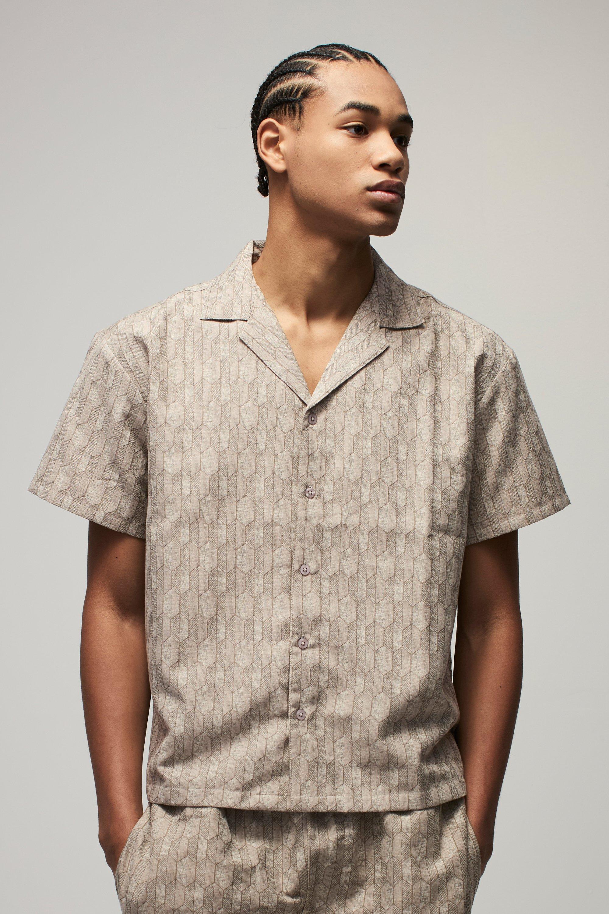 Stone Short Sleeve Boxy Woven Smart Geo Shirt