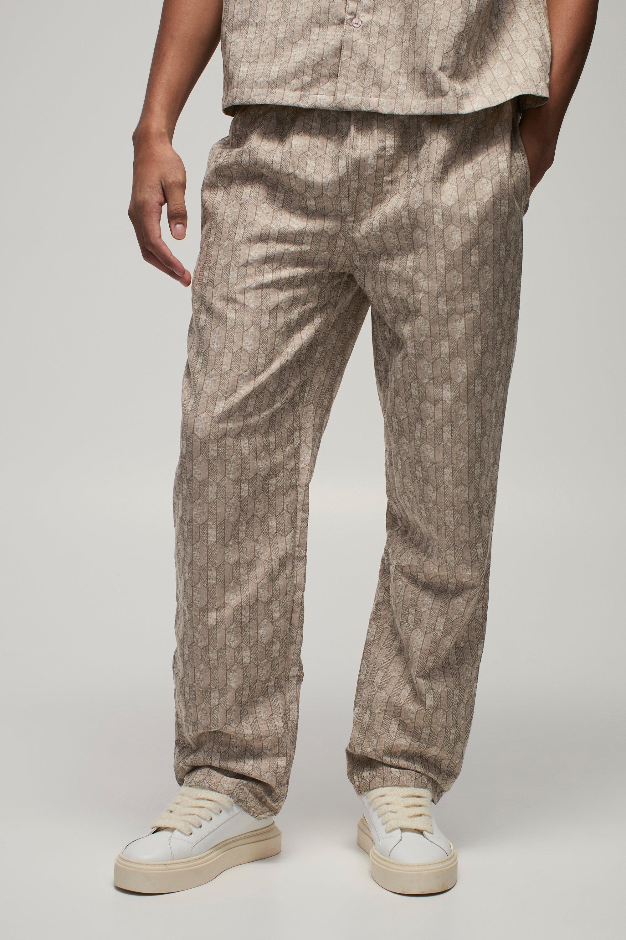 Stone Elastic Waist Straight Woven Geo Trouser