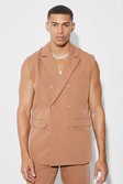 Tan Relaxed Fit Sleeveless Suit Jacket