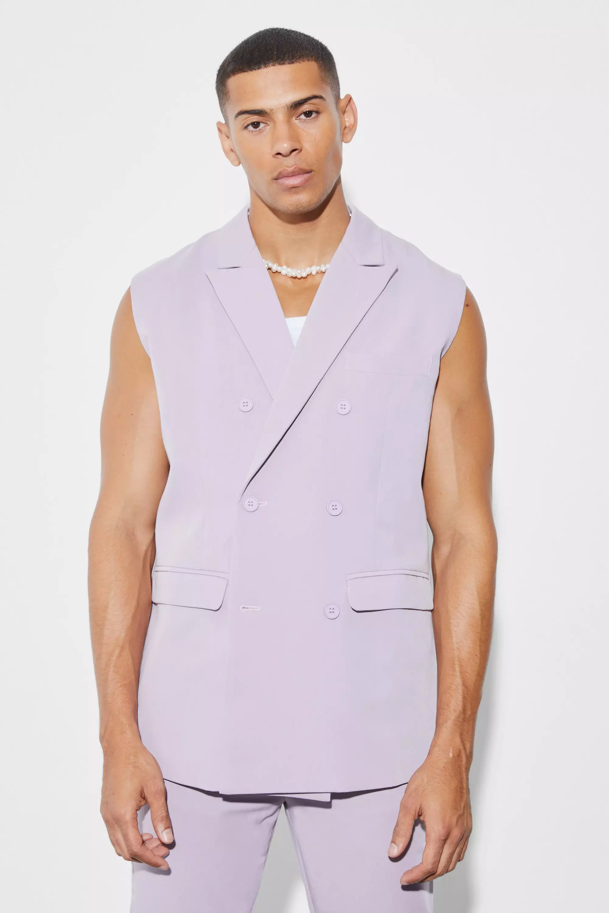 Relaxed Fit Sleeveless Suit Jacket Lilac