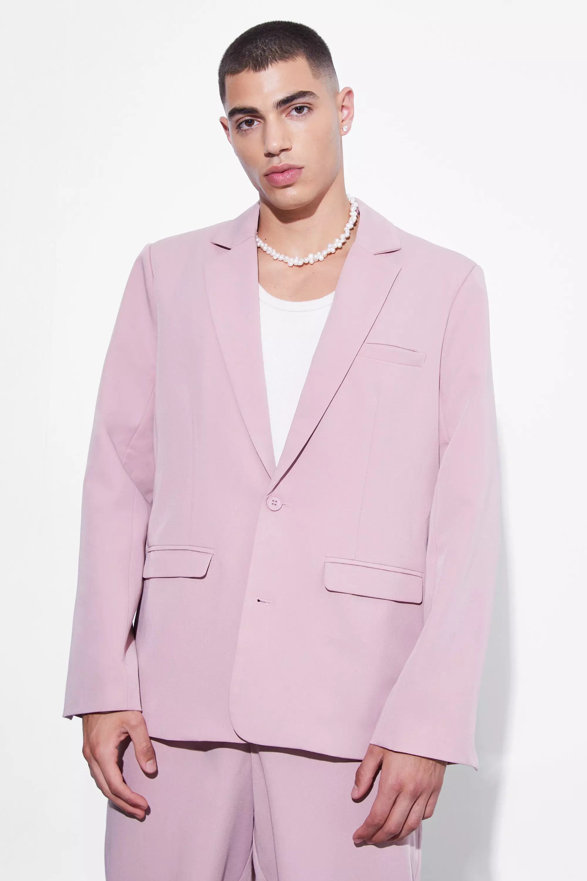 Mauve Purple Oversized Single Breasted Suit Jacket