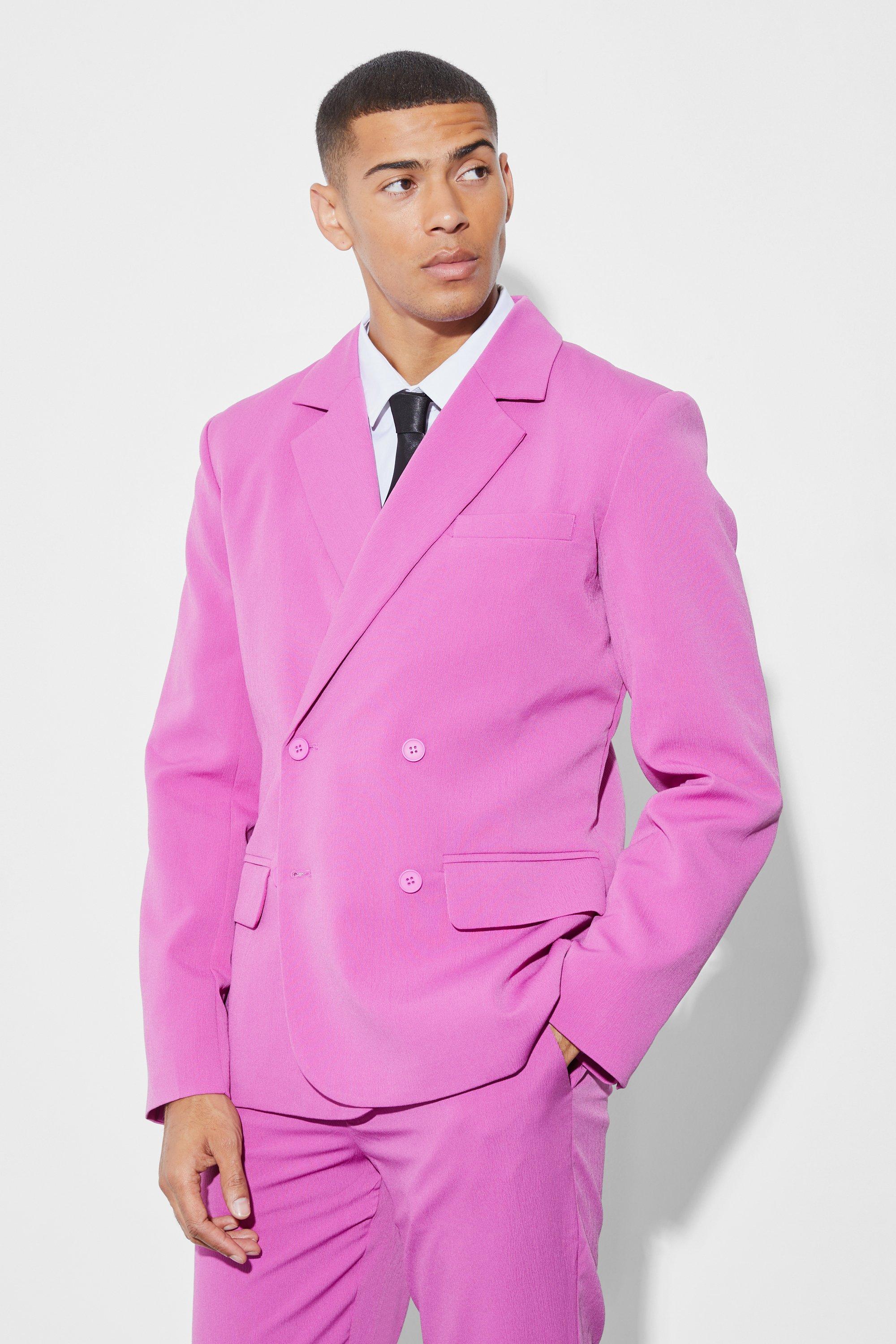 Pink Gekreukelde Slim Fit Colbert Met Dubbele Knopen