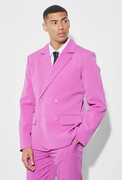 Slim Double Breasted Crinkle Suit Jacket pink