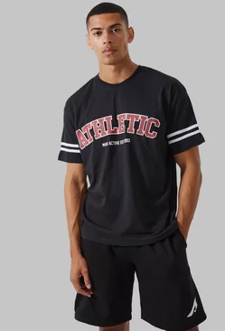 Man Active Oversized Athletic Stripe T-shirt Black