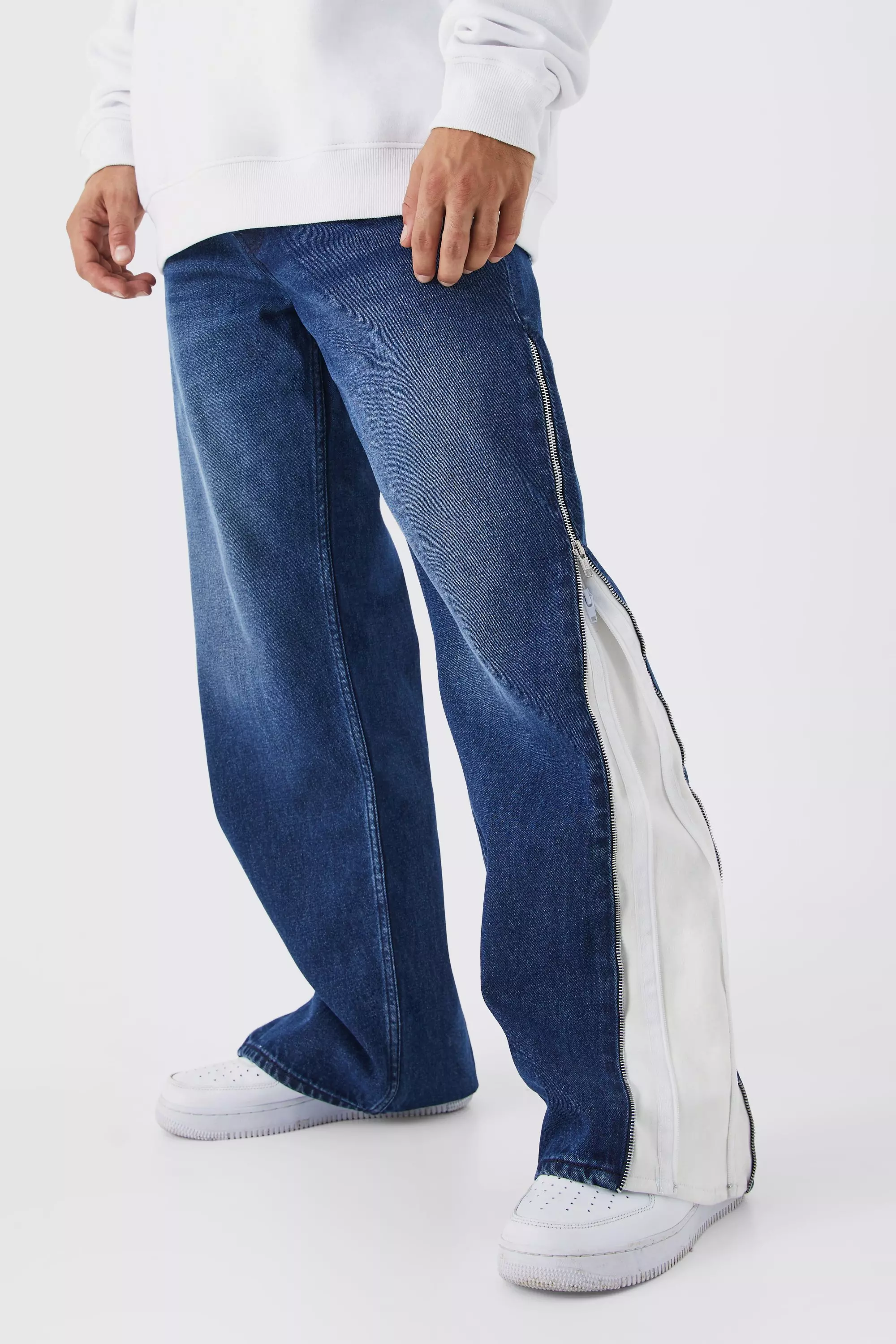 Relaxed Contrast Multi Zip Jeans Indigo