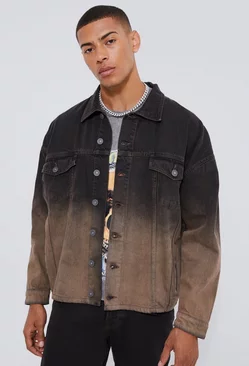 Oversized Ombre Jean Jackets Brown