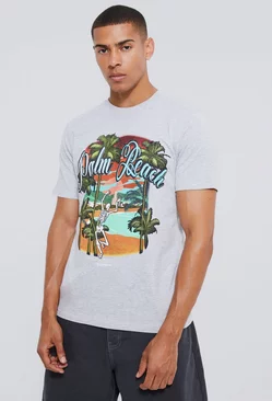 Grey Palm Beach Washed Skeleton Graphic T-shirt