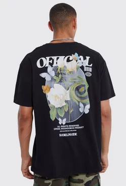 Oversized Official Floral Butterfly T-shirt Black