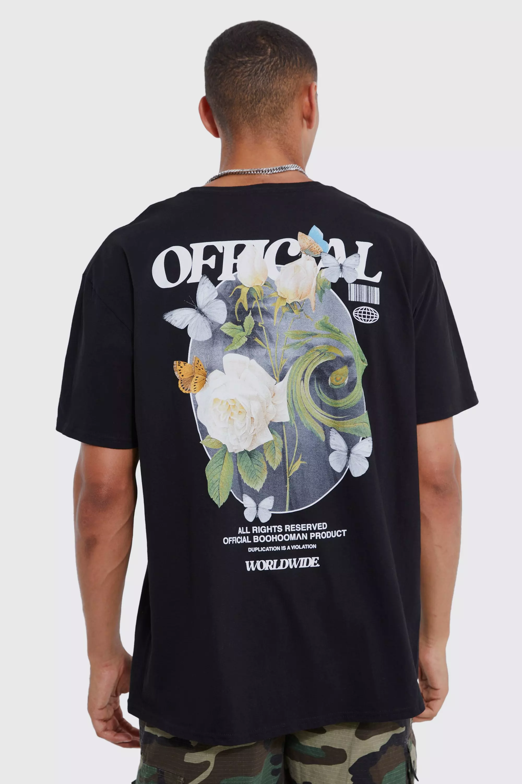 Black Oversized Official Floral Butterfly T-shirt