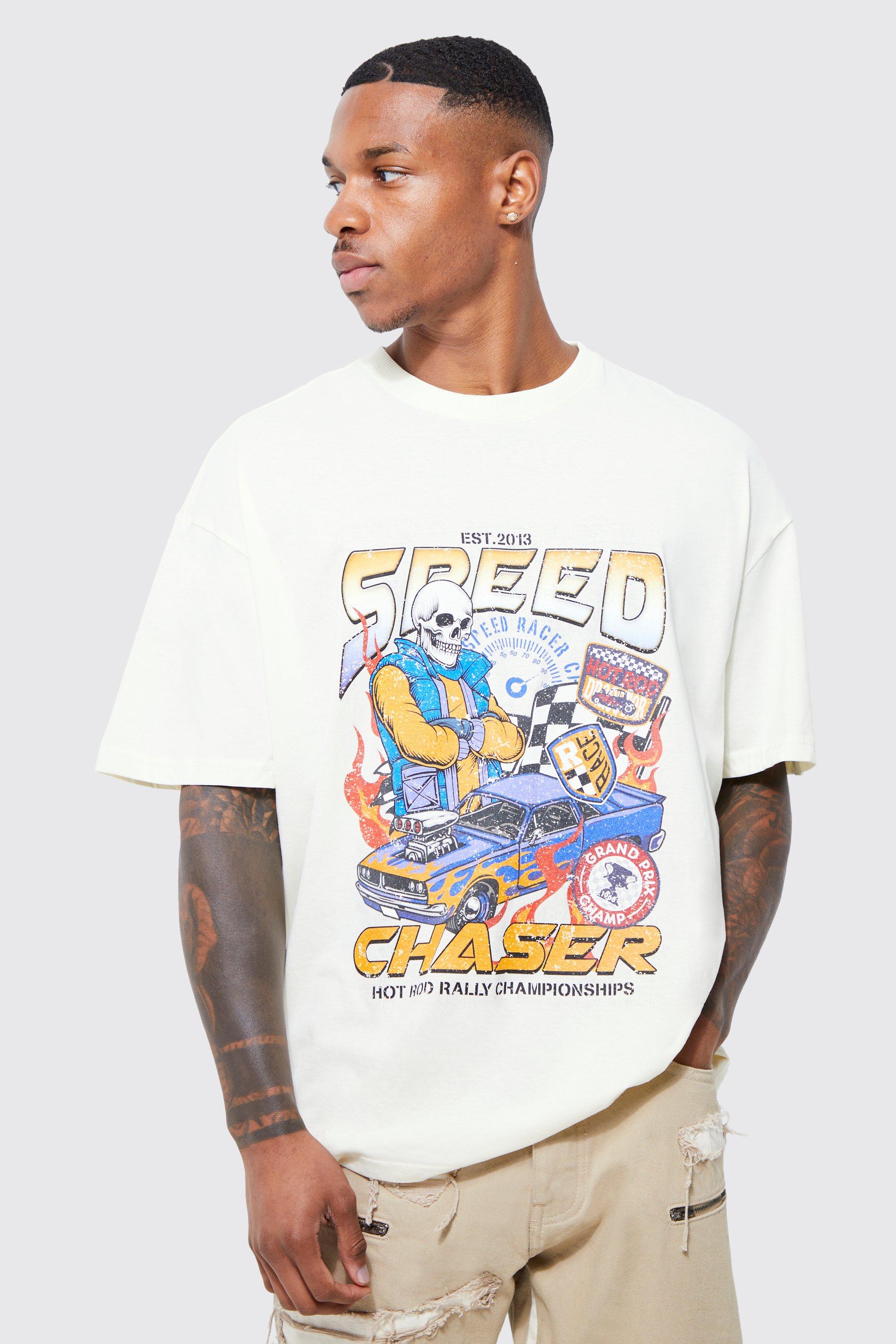 Oversized Speed Chaser Moto Print Hoodie