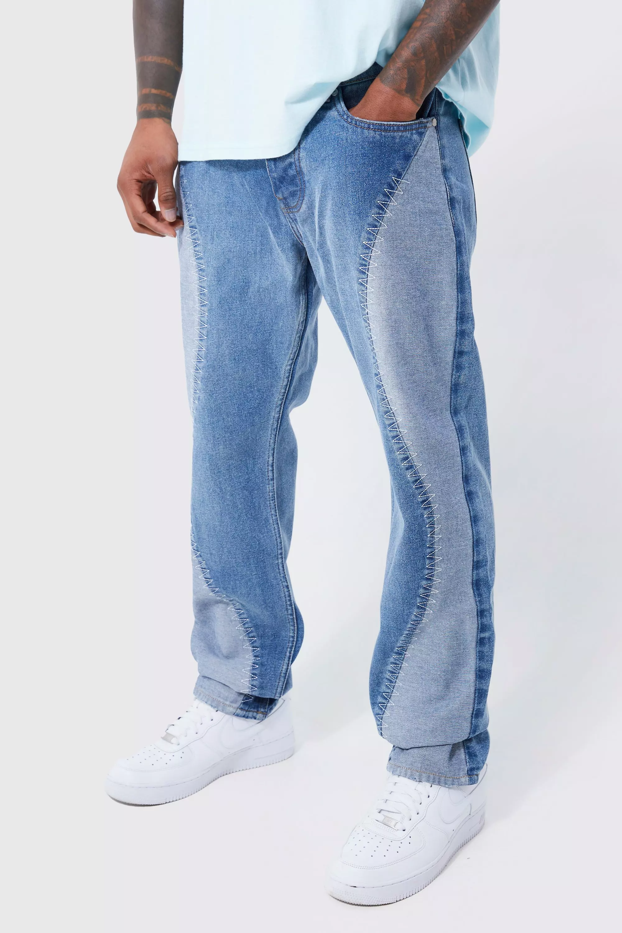 Straight Rigid Spliced Jeans Light blue