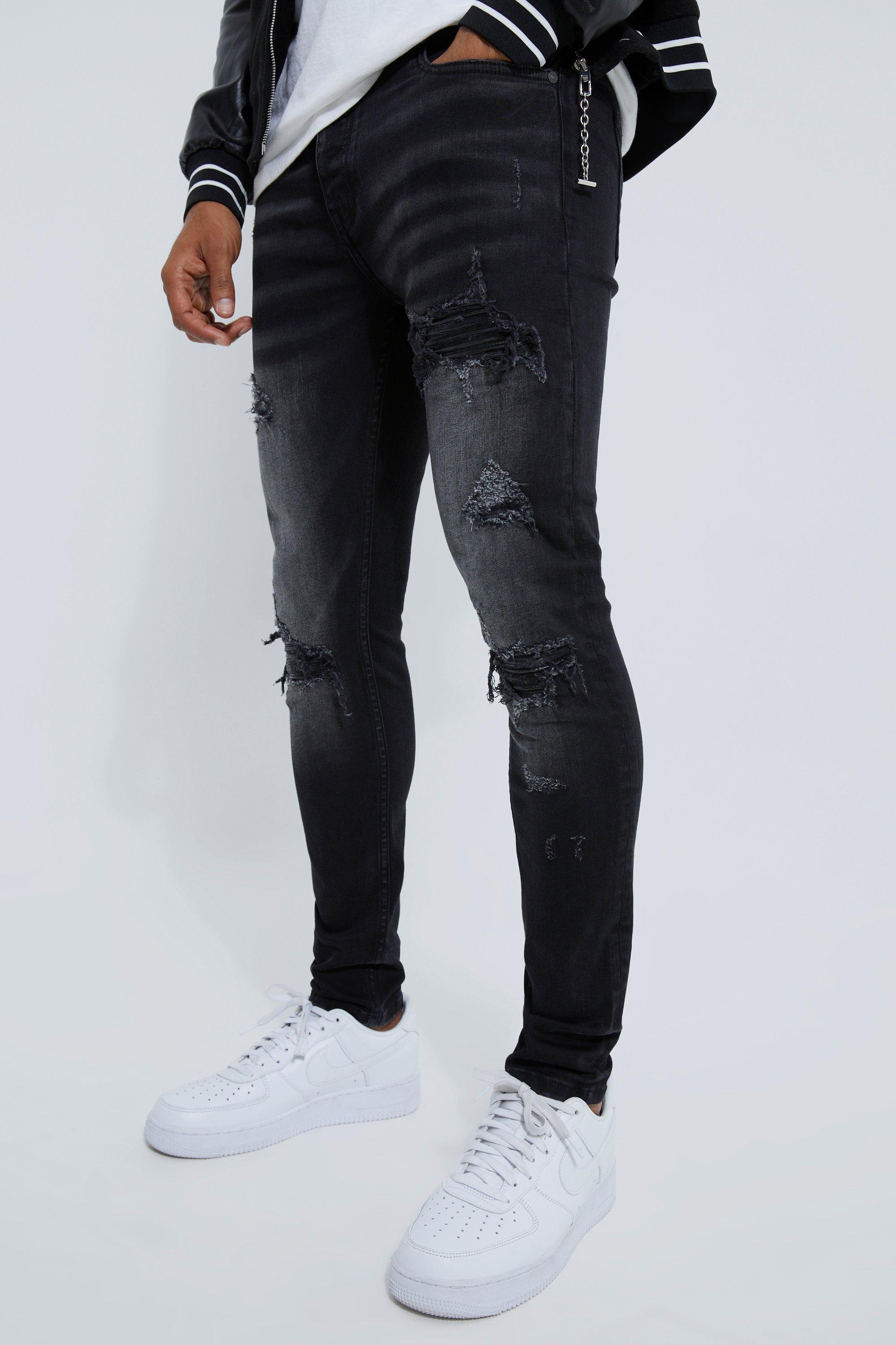 MENS BIKER JEANS IN BASE WASH