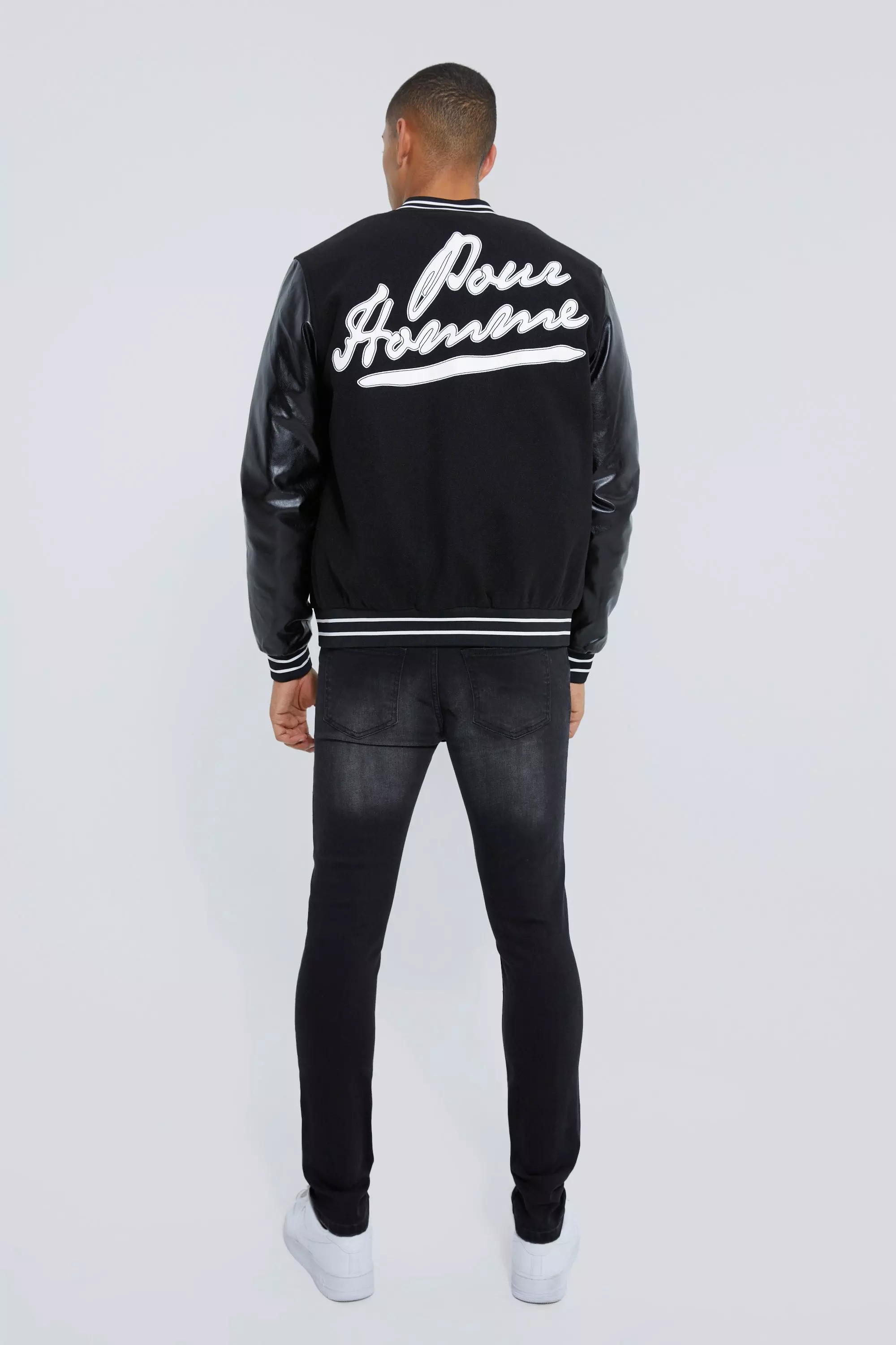 Washed black Stretch Rip & Repair Biker Skinny Jeans alternatieve afbeelding