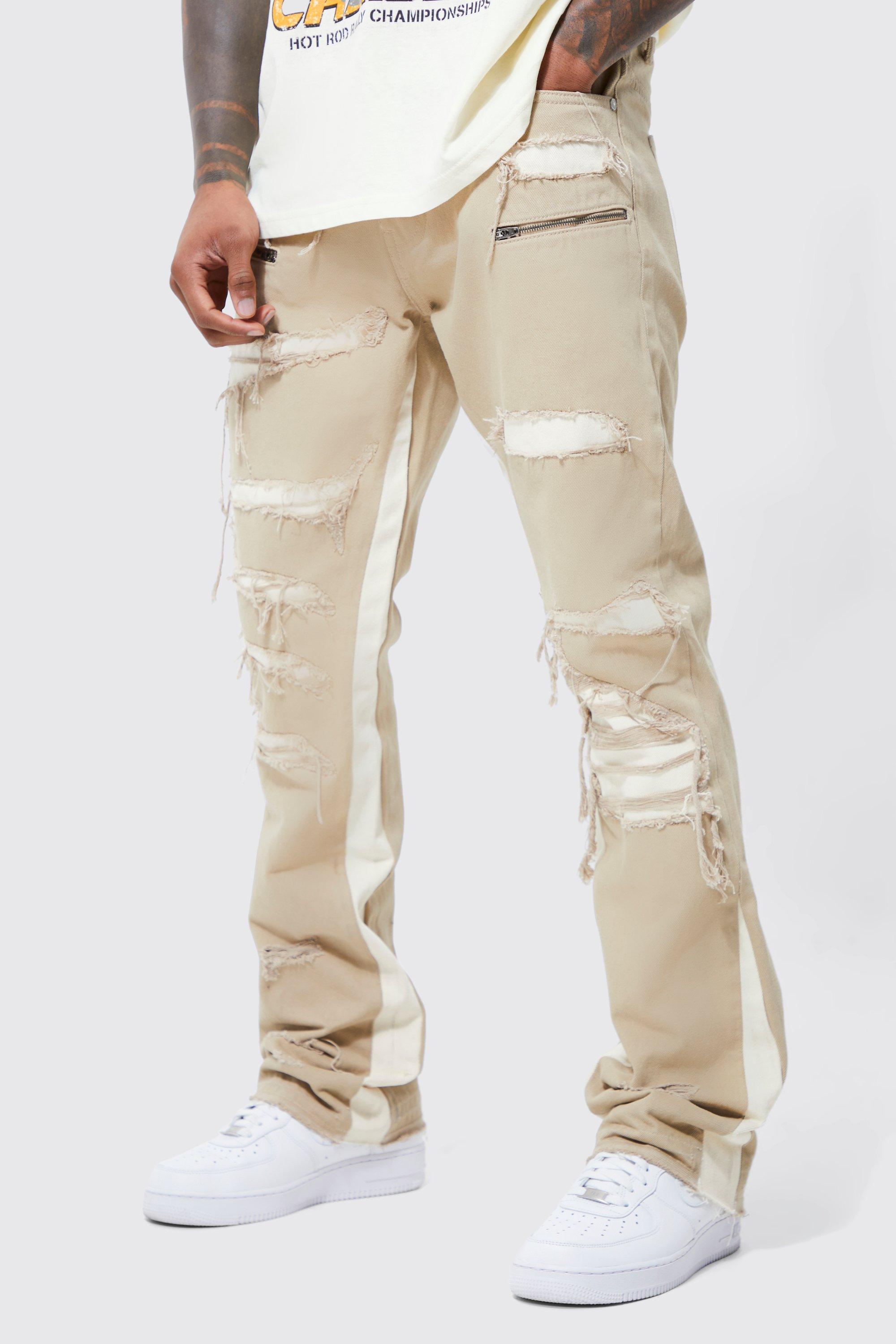 Khaki ripped hot sale jeans