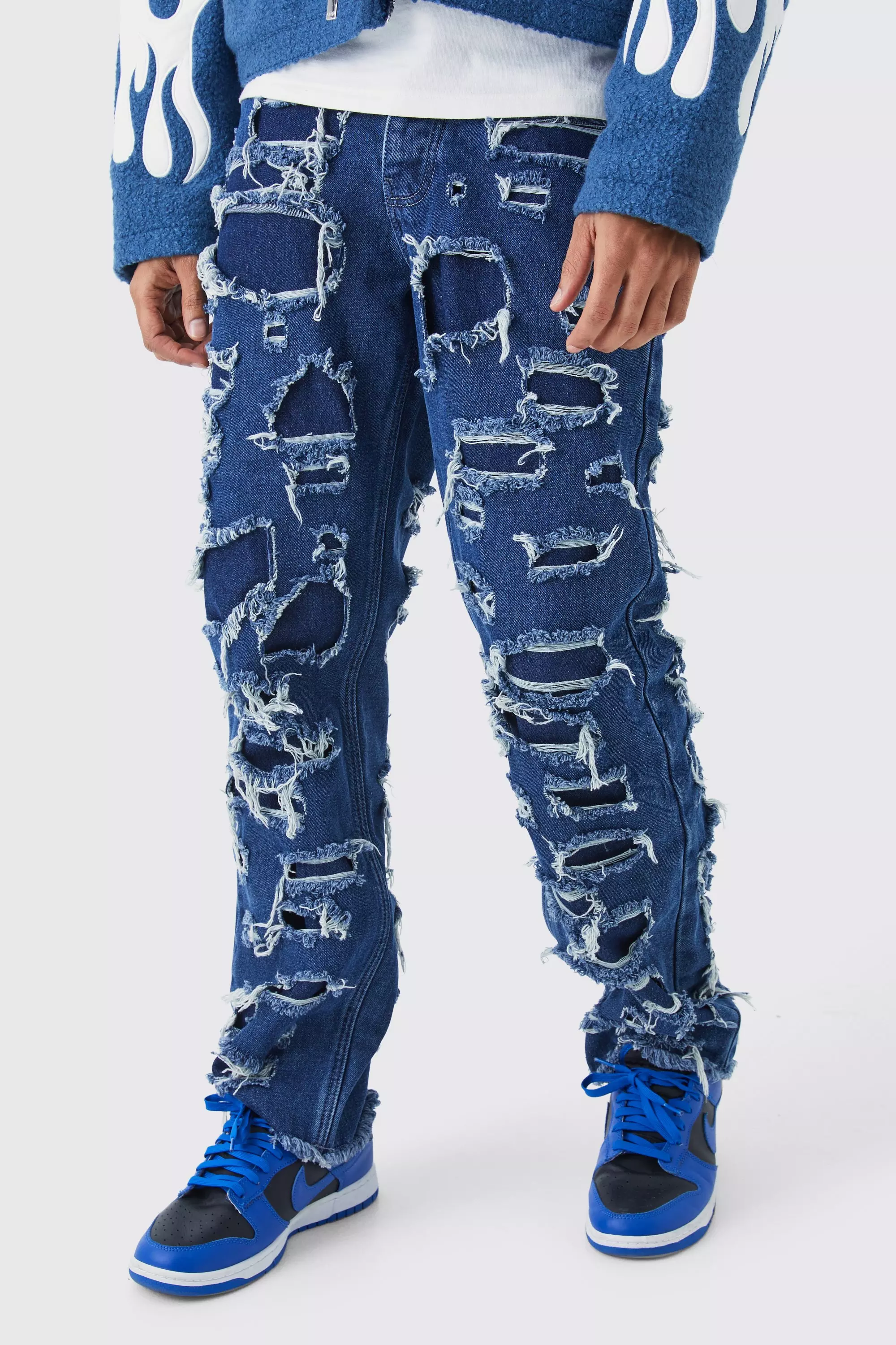 Relaxed Rigid Extreme Ripped Jeans Dark blue