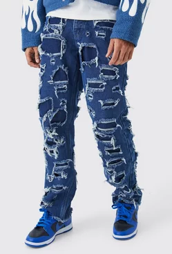 Blue Relaxed Rigid Extreme Ripped Jeans