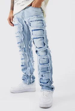 Straight Rigid Distressed Panelled Jeans Ice blue