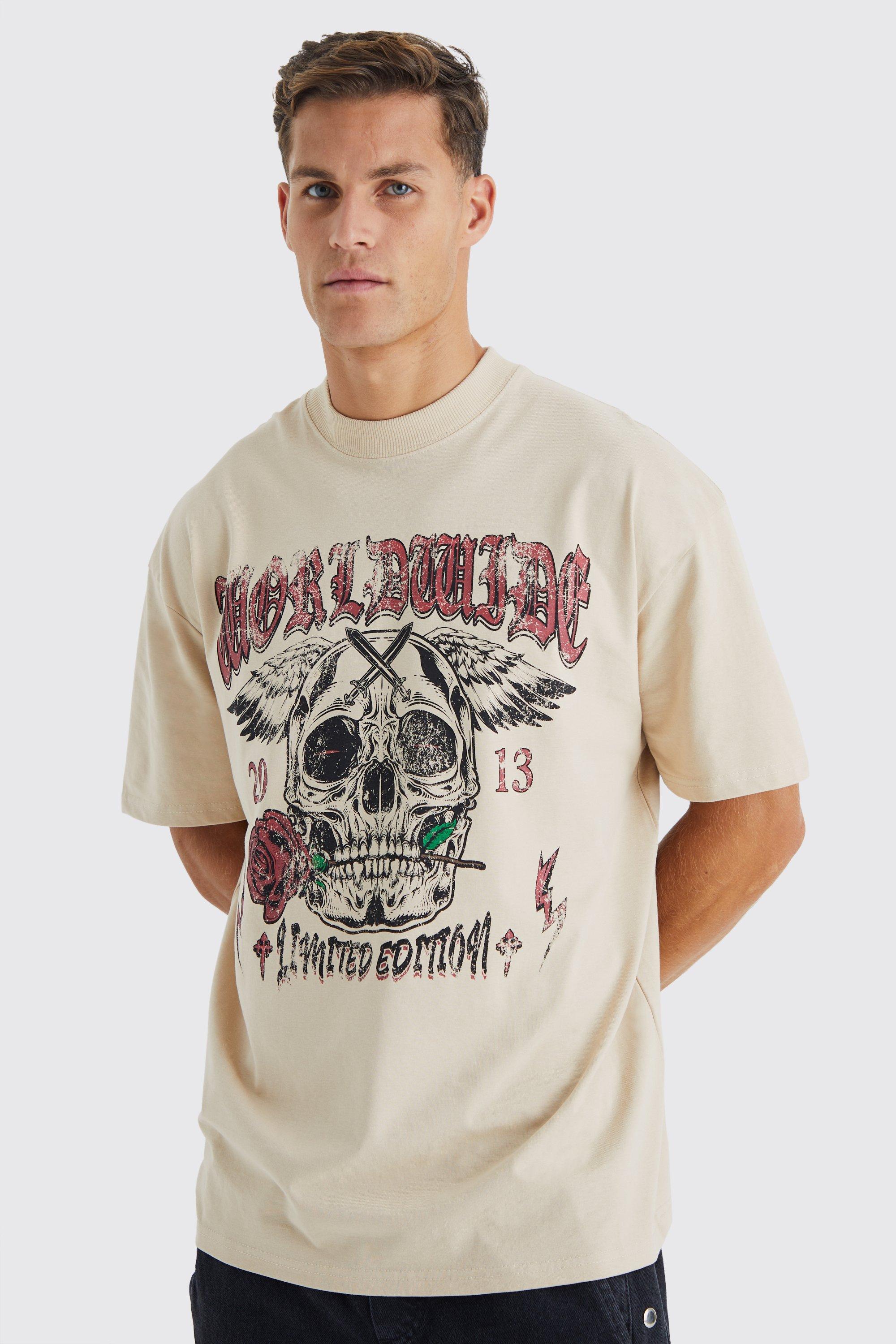 Tall Oversized Heavyweight Skull Print T-shirt | boohooMAN USA