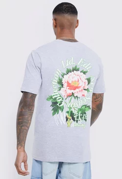 Grey Limited Edition Floral Back Graphic T-shirt