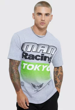 Grey Tokyo Moto Racing Print T-shirt