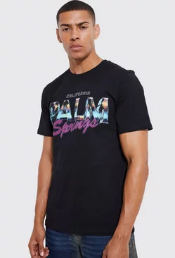 Palm Springs Paradise Print T-shirt Black