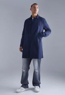 Navy Tall Single Breasted Poly Twill Mac
