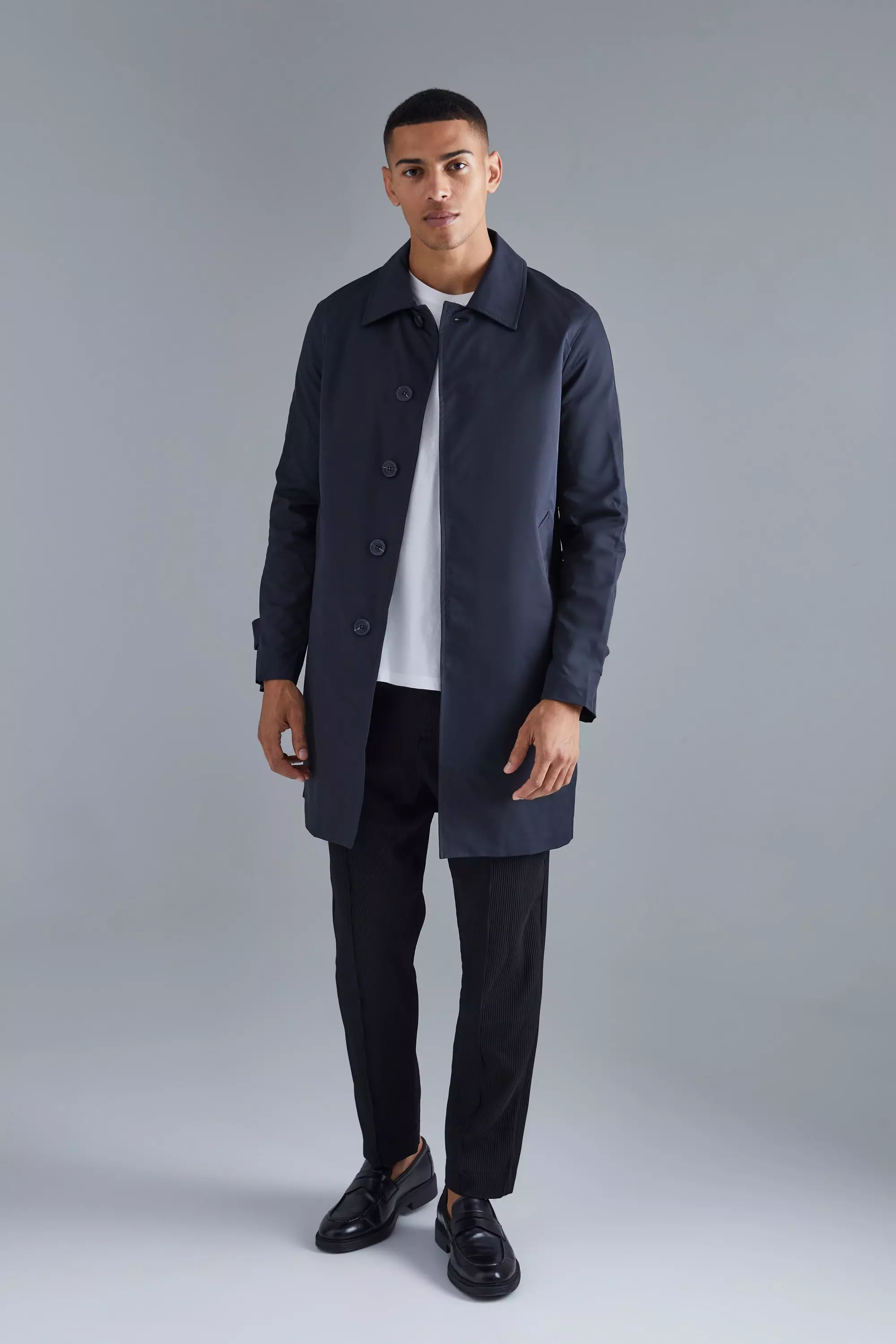 Single Breasted Poly Twill Mac Jacket boohooMAN UK