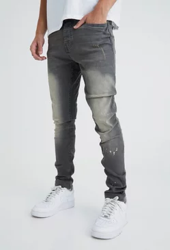 Skinny Stretch Stacked Tinted Jeans Grey