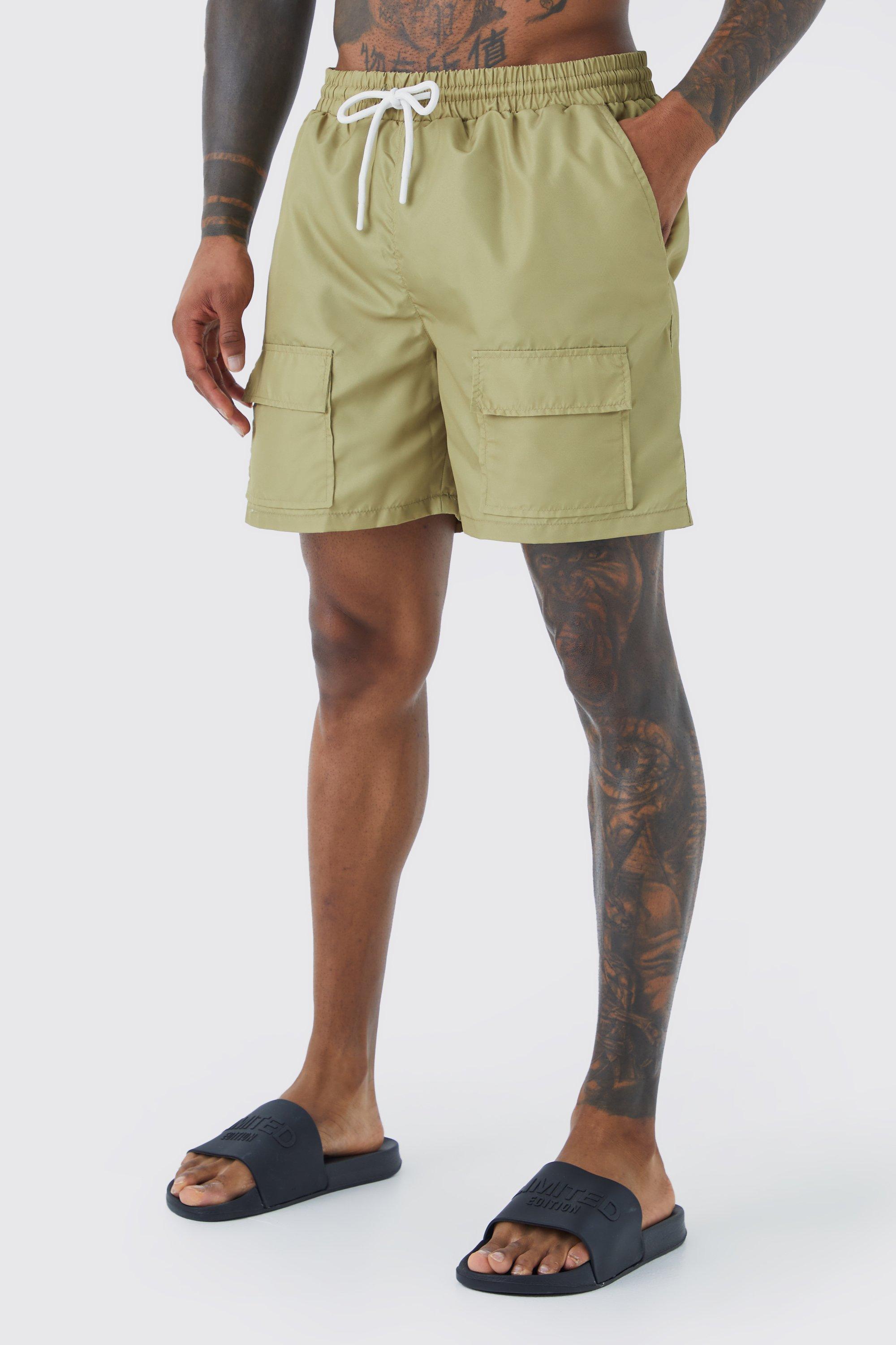 Mid Length Cargo Swim Shorts | boohooMAN USA