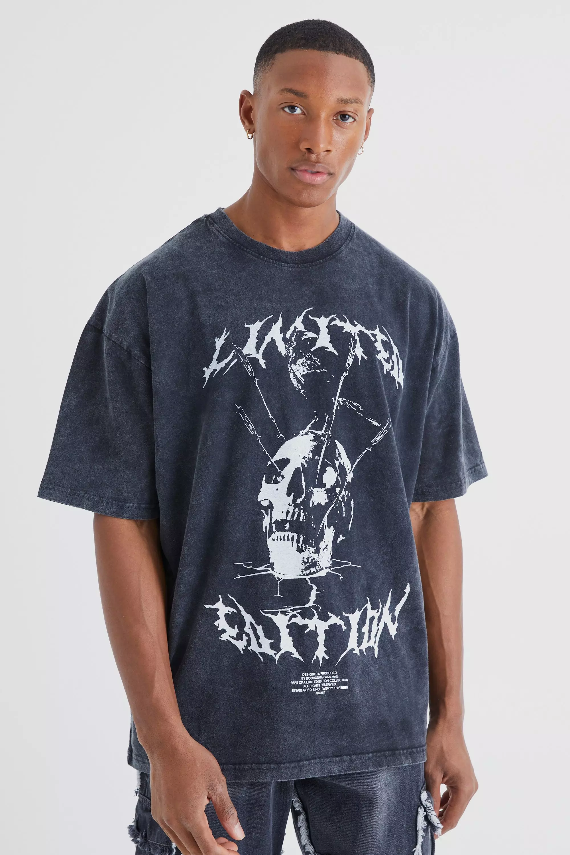 Oversized Skull Overdye Graphic T-shirt