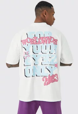 Oversized Slogan Back Graphic T-shirt Ecru