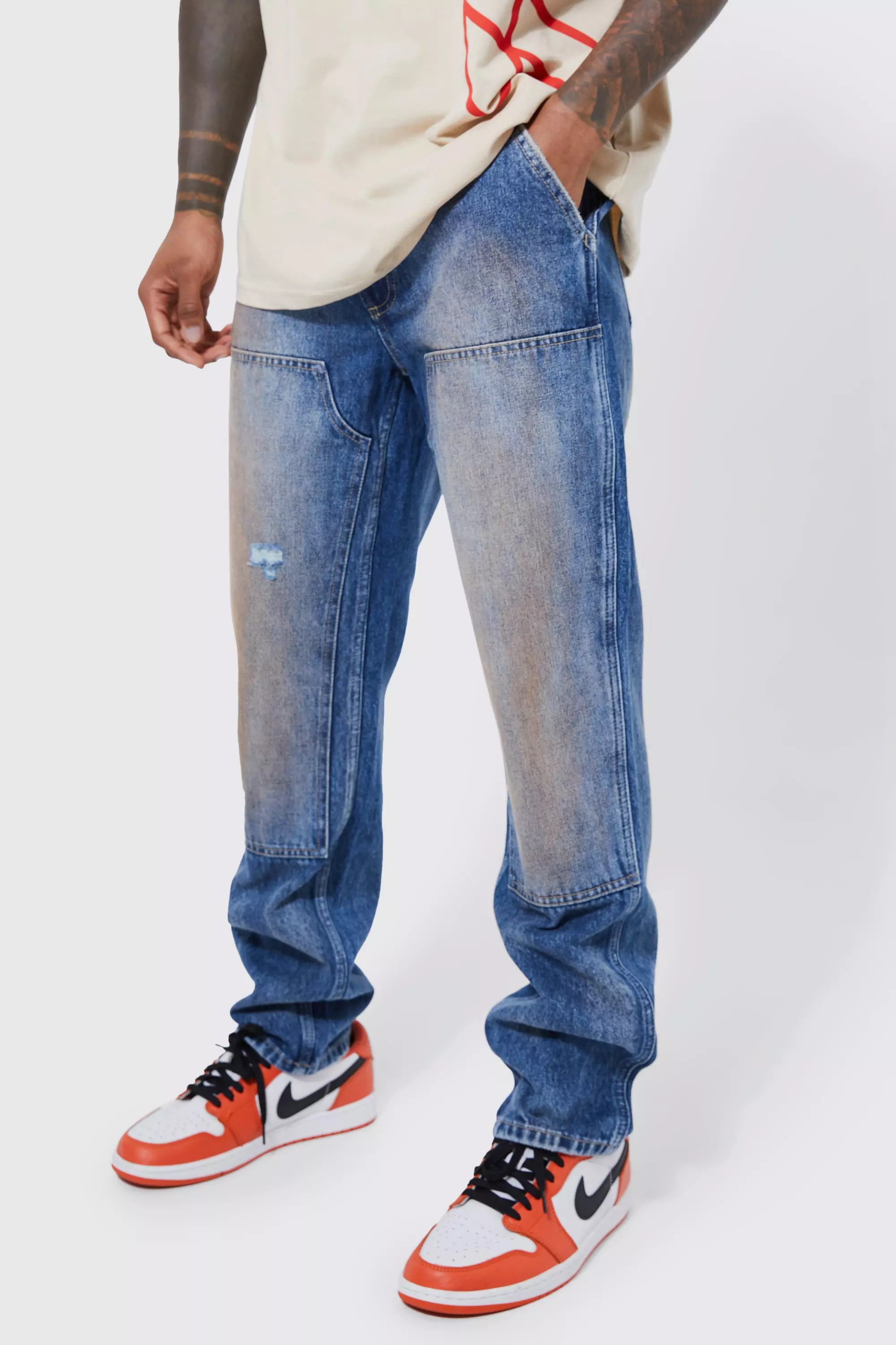 Blue Straight Rigid Dirty Wash Carpenter Jeans