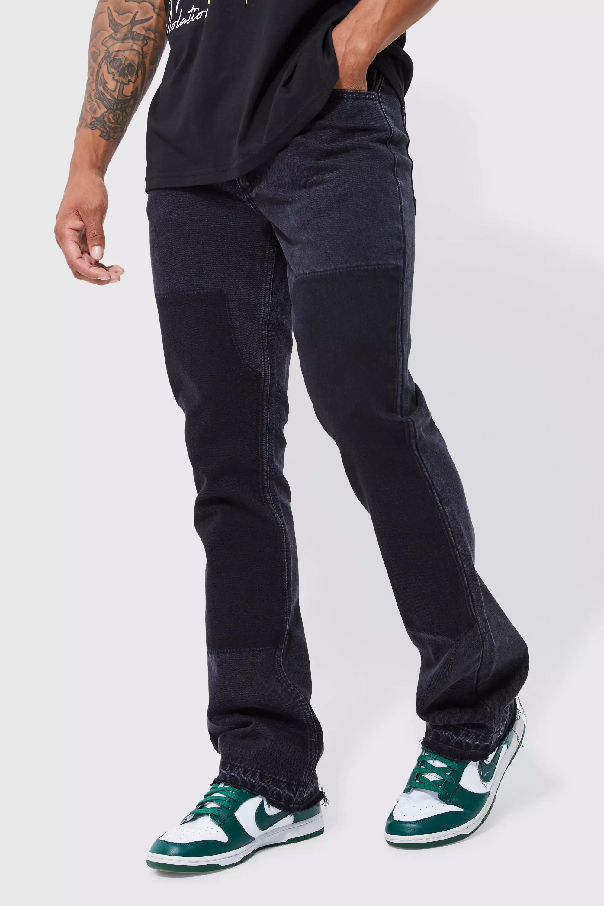 Slim Rigid Worker Panel Flare Jeans Black