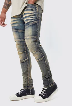Skinny Stretch Tinted Panelled Jeans Mid blue
