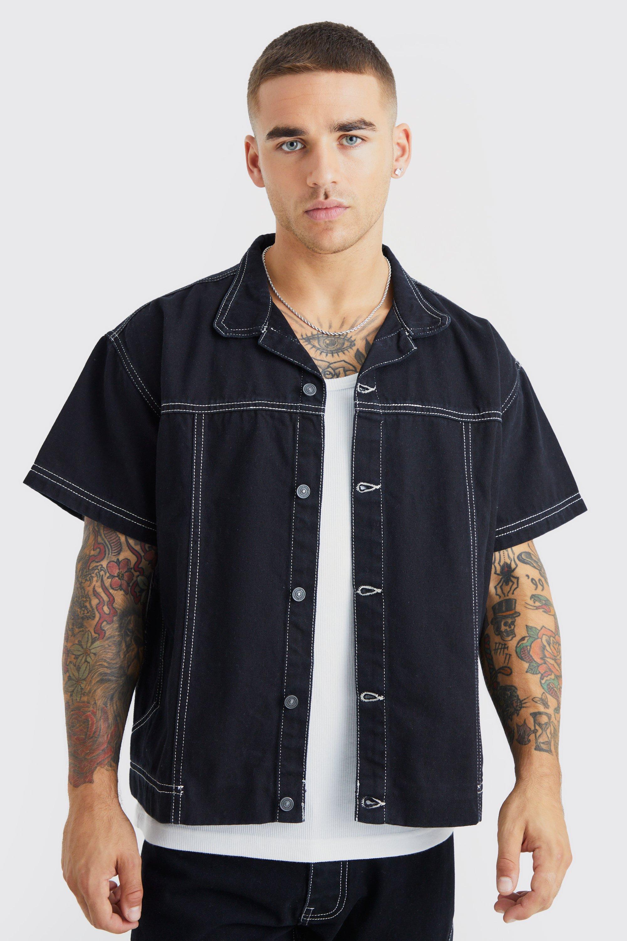 boohooMAN Men's Short Sleeve Denim Shirt