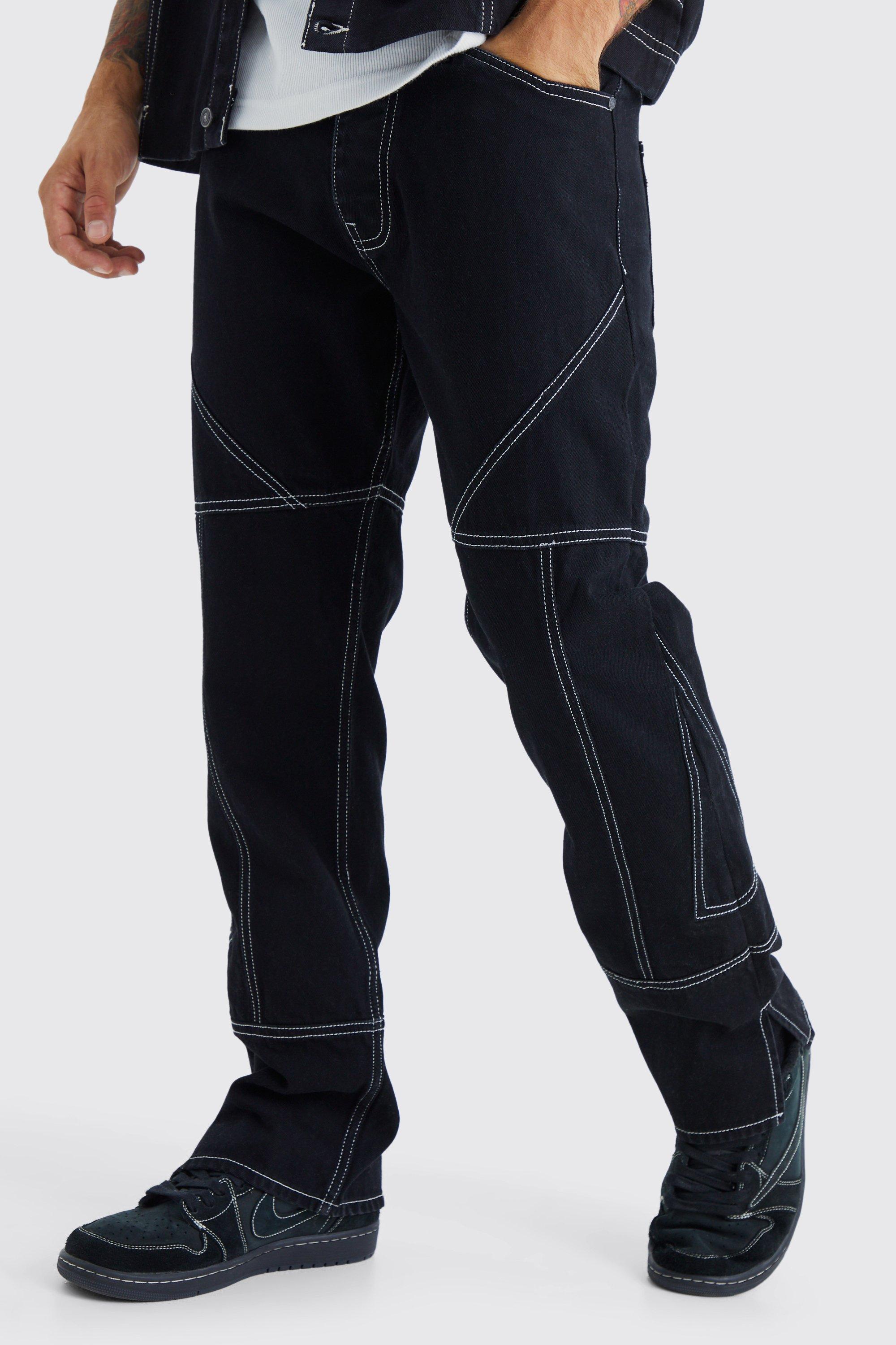 Elastic Waist Slim Flare Contrast Stitch Cargo Pants