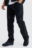 Gerade Jeans mit Kontrast-Naht und Reißverschluss-Saum, True black