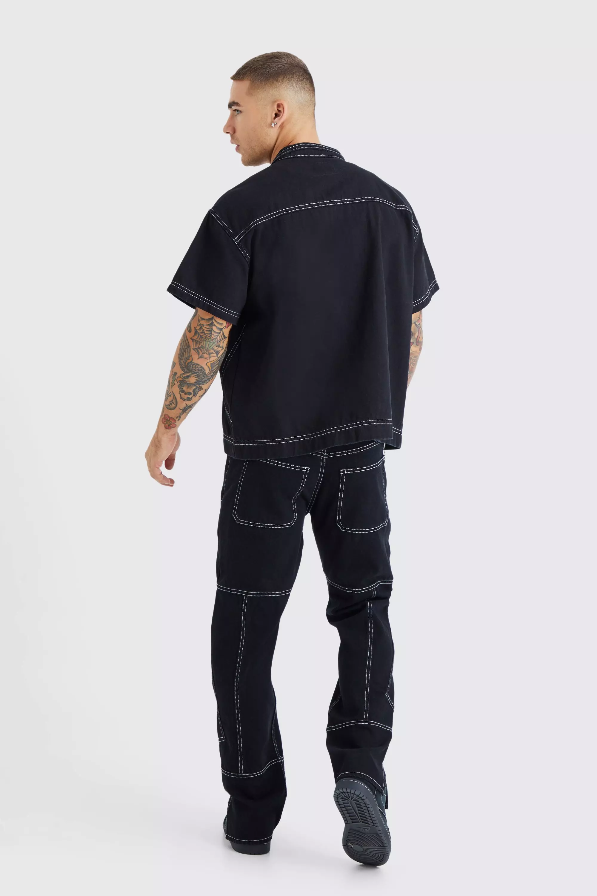 True black Straight Rigid Contrast Stitch Zip Hem Jeans alternative image