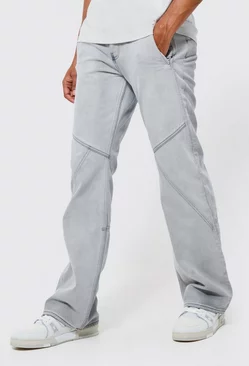 Grey Relaxed Rigid Flare Panelled Jeans