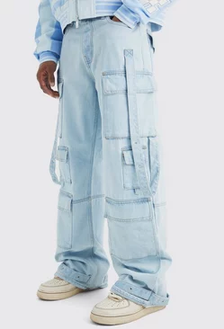 Baggy Rigid Multi Pocket Flare Jeans Ice blue