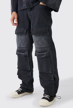 Baggy Rigid Multi Pocket Cargo Jeans Black