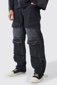 Black Baggy Rigid Multi Pocket Cargo Jeans